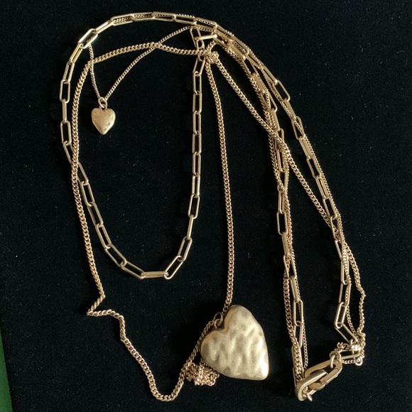 allbirds Jewelry - Allbirds triple strand brushed gold tone w heart pendants 16, 20 & 28” chains